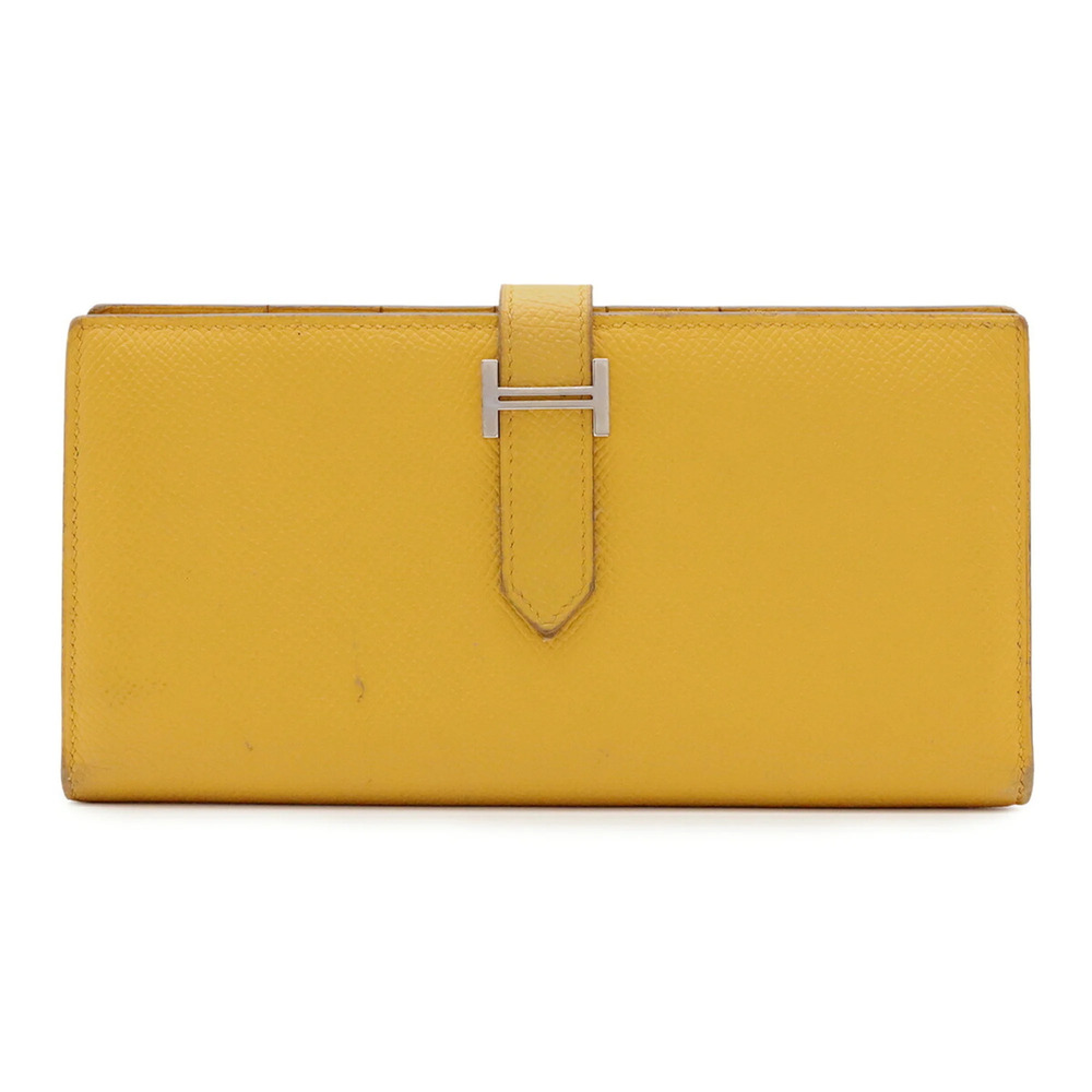 HERMES Bearn Soufflé Bi-fold Long Wallet, Veau Epsom Leather, Yellow, □M Stamp